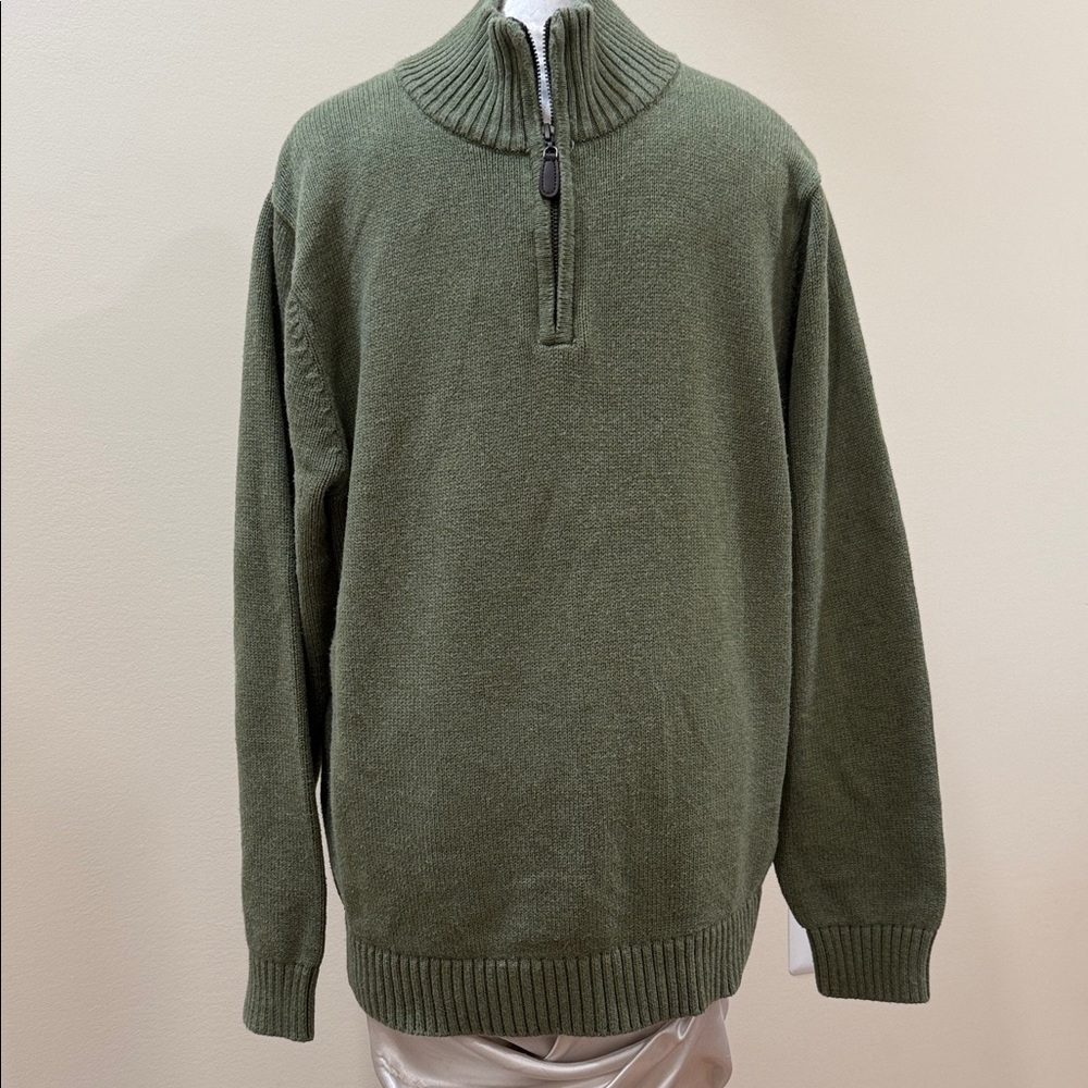 *L.L. Bean Men's Olive 1/4 Zip-Up Sweater 100% Cotton. (sz med)